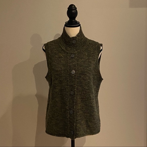 J Jill wool sweater button front collared vest fall layered cozy - Picture 1 of 6